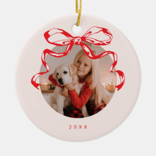 Trendy ribbon bow photo Holiday/Christmas  Ceramic Tree Decoration