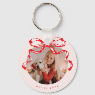 Trendy ribbon bow photo Holiday/Christmas  Key Ring
