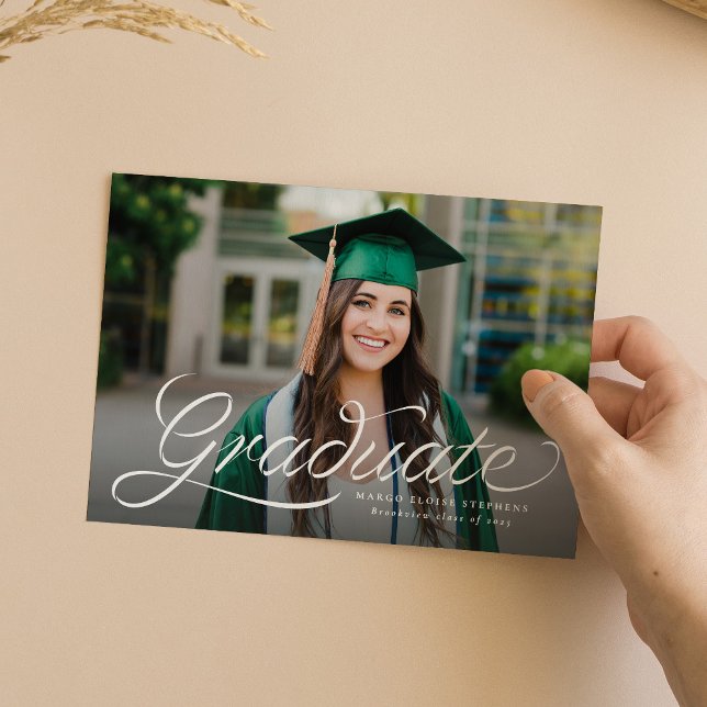 Trendy ribbon script graduate photo graduation invitation (Creator Uploaded)