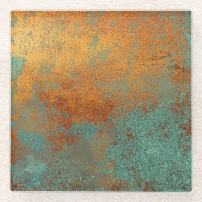 Trendy Rich Copper Patina Metallic Glass Coaster (Front)