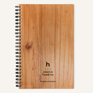 Trendy Rich Wood Veneer Modern Rounded Monogram Notebook