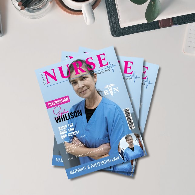 Trendy RN nurse magazine photo graduation  Invitation (Creator Uploaded)