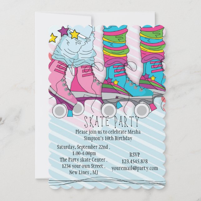 Trendy Roller Skate Girls Birthday Party  Invitation (Front)