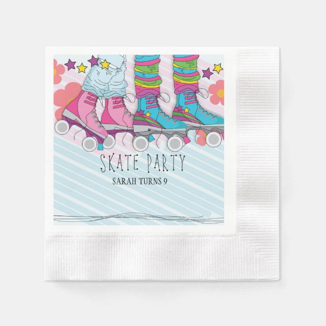 Trendy Roller Skate Girls Birthday Party  Napkin (Front)