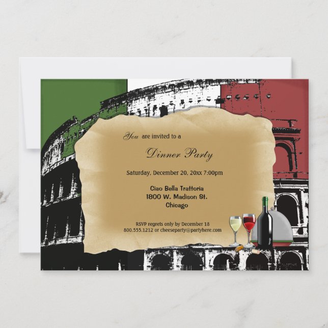 Trendy Roman Coliseum Dinner Party Invite (Front)