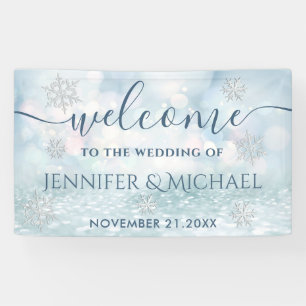 Trendy romantic glittery winter snowflake wedding banner