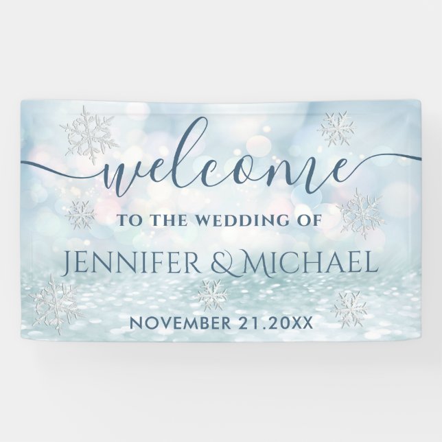 Trendy romantic glittery winter snowflake wedding banner (Horizontal)