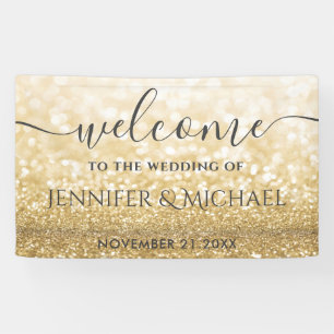 Trendy romantic gold glittery wedding banner