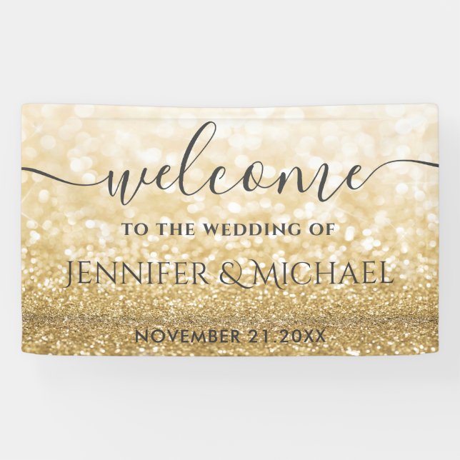 Trendy romantic gold glittery wedding banner (Horizontal)
