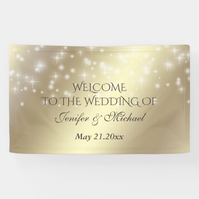 Trendy romantic sparkles golden look wedding banner (Horizontal)
