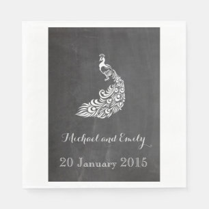 Trendy Romantic vintage peafowl chalkboard wedding Napkin