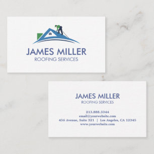Trendy Roof Cleaning Repair Construction Gutter Business Card