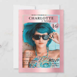 Trendy Rosa Magazine Cover photo Inspired Invitation