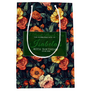 Trendy Rose Flower 90Th Birthday Medium Gift Bag