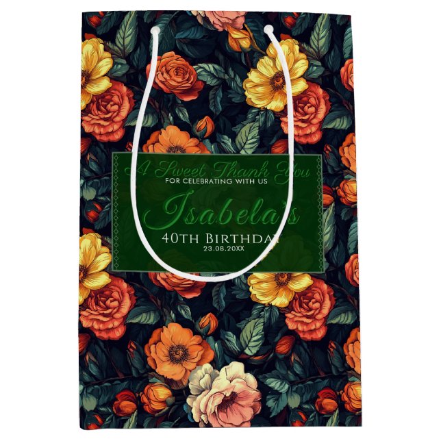 Trendy Rose Flower 90Th Birthday Medium Gift Bag (Front)