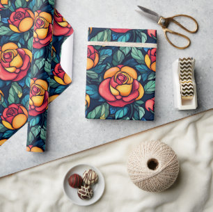 Trendy Rose Flower Budget Wrapping Paper
