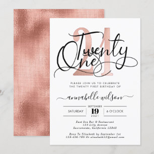 Trendy Rose Gold 21st Birthday Party  Invitation