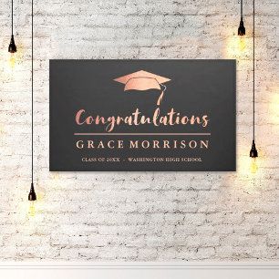Trendy Rose Gold Black Congratulations Graduation Banner