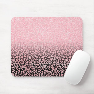Trendy Rose-Gold black Glitter Ombre Leopard Print Mouse Mat