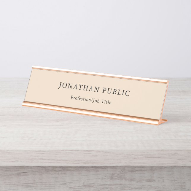 Trendy Rose Gold Champagne Colour Simple Design Desk Name Plate (Front)