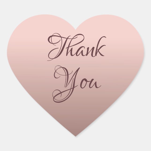 Trendy Rose Gold Colour Template Thank You Text Heart Sticker (Front)