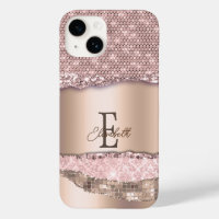 Trendy Rose Gold Diamonds Glitter Monogram