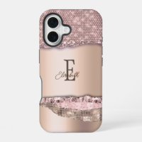 Trendy Rose Gold Diamonds Glitter Monogram