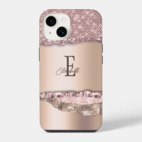 Trendy Rose Gold Diamonds Glitter Monogram