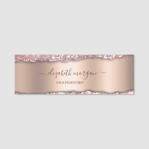 Trendy Rose Gold Diamonds Glitter Monogram Name Tag