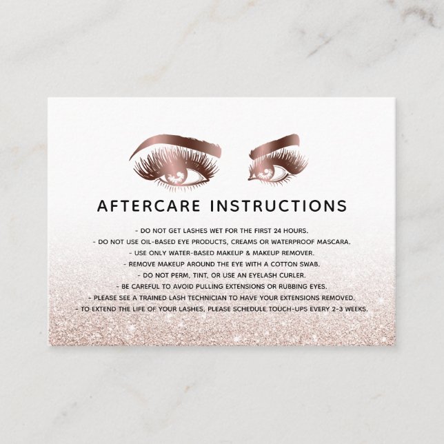 Trendy Rose Gold Eye Rose Gold Glitter  Aftercare Referral Card (Front)