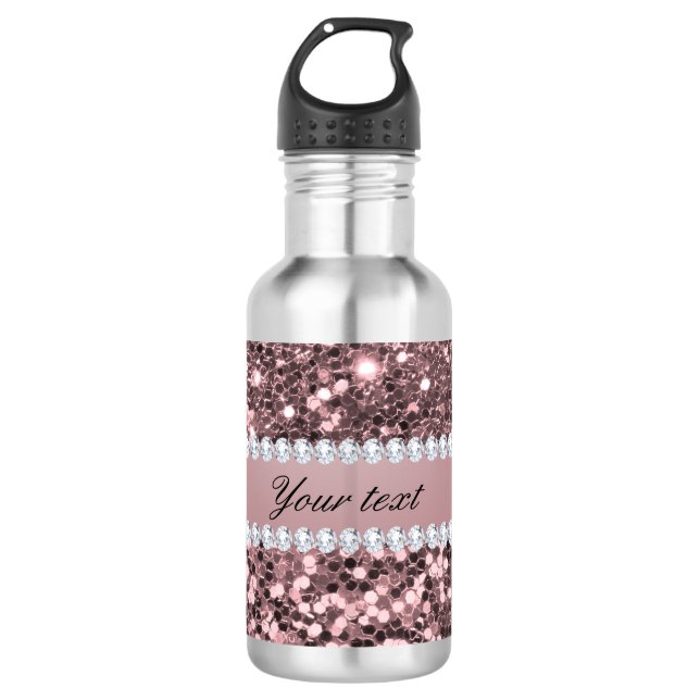 Trendy Rose Gold Faux Glitter and Diamonds 532 Ml Water Bottle (Front)
