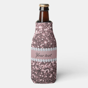 Trendy Rose Gold Faux Glitter and Diamonds Bottle Cooler