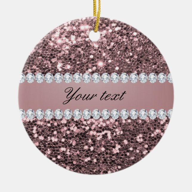 Trendy Rose Gold Faux Glitter and Diamonds Ceramic Tree Decoration (Front)