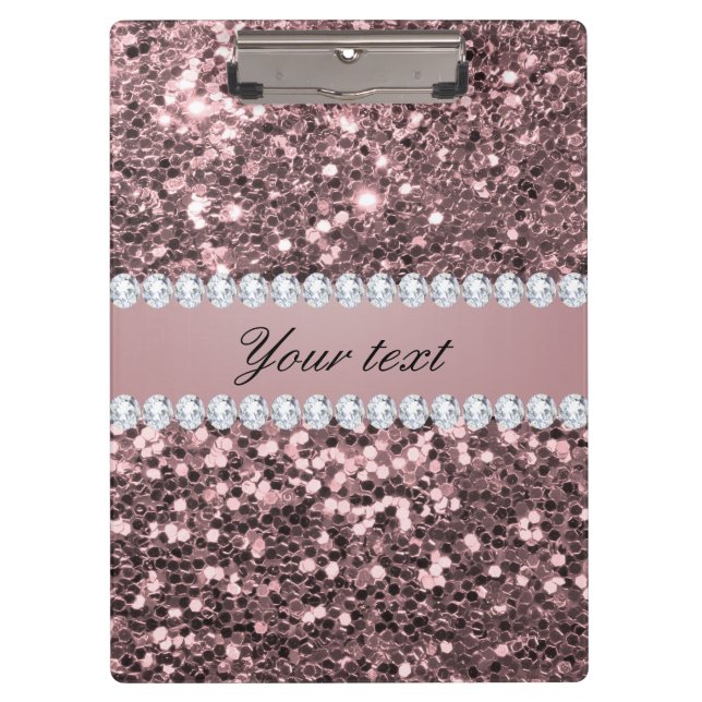 Trendy Rose Gold Faux Glitter and Diamonds Clipboard (Front)
