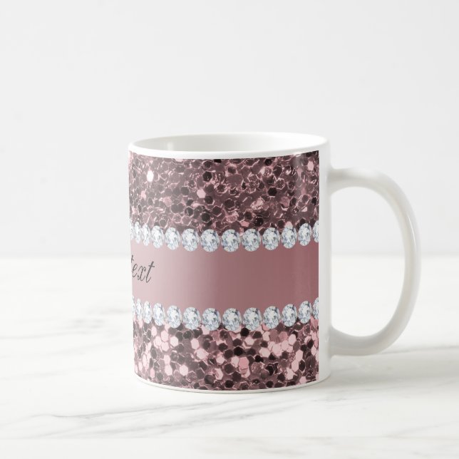 Trendy Rose Gold Faux Glitter and Diamonds Coffee Mug (Right)