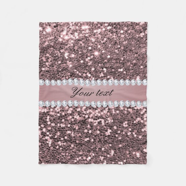 Trendy Rose Gold Faux Glitter and Diamonds Fleece Blanket (Front)
