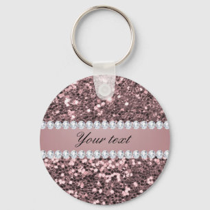 Trendy Rose Gold Faux Glitter and Diamonds Key Ring