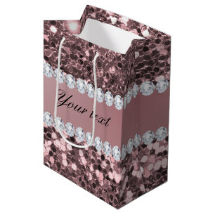 Trendy Rose Gold Faux Glitter and Diamonds Medium Gift Bag