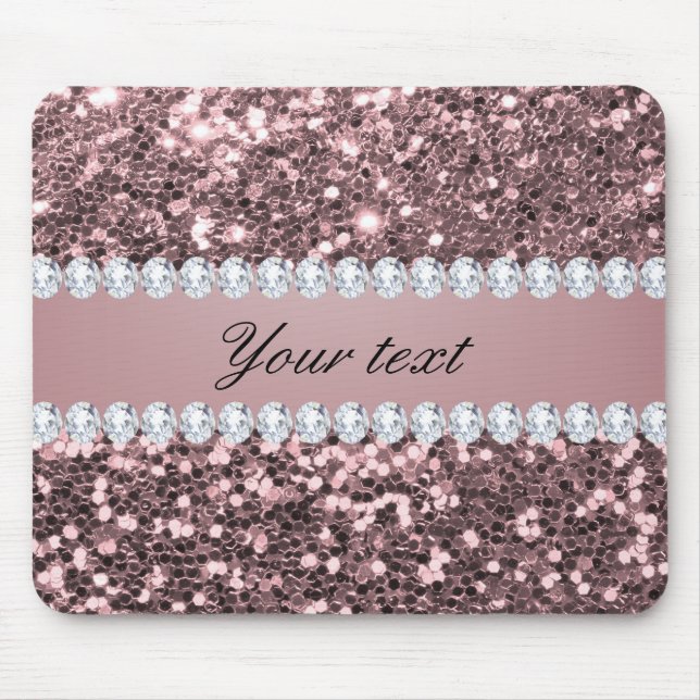 Trendy Rose Gold Faux Glitter and Diamonds Mouse Mat (Front)