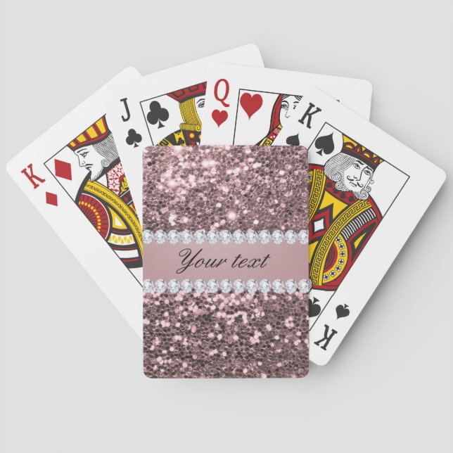 Trendy Rose Gold Faux Glitter and Diamonds Playing Cards (Back)