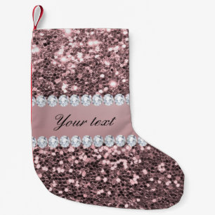 Trendy Rose Gold Faux Glitter and Diamonds Small Christmas Stocking