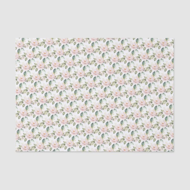 Trendy rose gold floral gold sparkle 16th birthday tissue paper (Front)