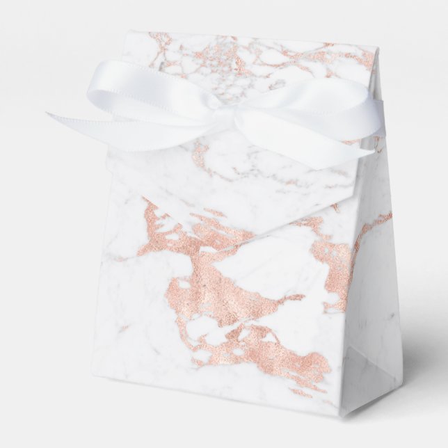 Trendy Rose Gold Foil Marble Favour Box (Front Side)