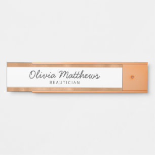 Trendy Rose Gold Foil Stripes Modern Name Door Sign