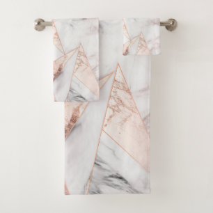 Trendy Rose Gold Geometric Marble Bath Towel Set