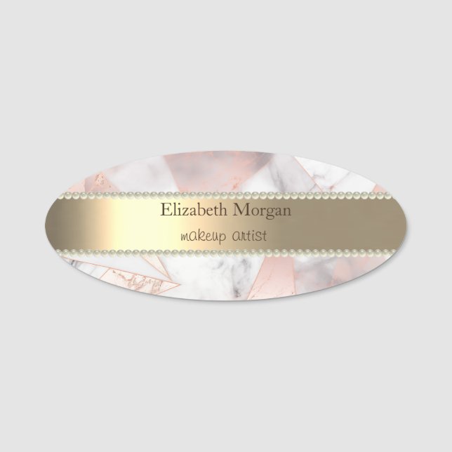 Trendy Rose Gold Geometric Marble Name Tag (Front)