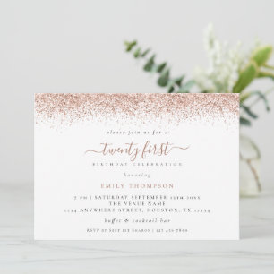 Trendy Rose Gold Glitter 21st Birthday Party Invitation
