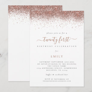 Trendy Rose Gold Glitter 21st Birthday Party Invitation