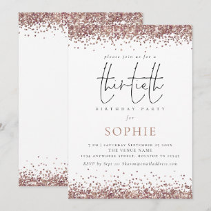 Trendy Rose Gold Glitter 30th Birthday Party Invitation