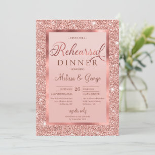 Trendy rose gold glitter and foil modern rehearsal invitation